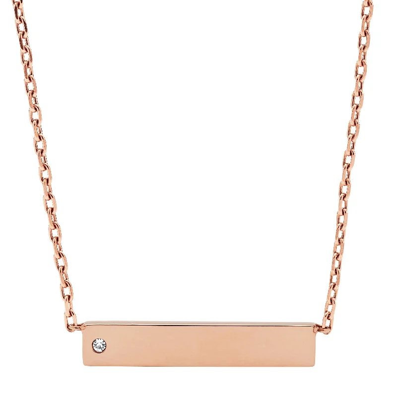 Dainty Floral Jewelry For Feminine Elegance Fossil Women's Rose Gold Stainless Steel ID Necklace Dainty Floral Jewelry For Feminine Elegance Fossil Women's Rose Gold Stainless Steel ID Necklace