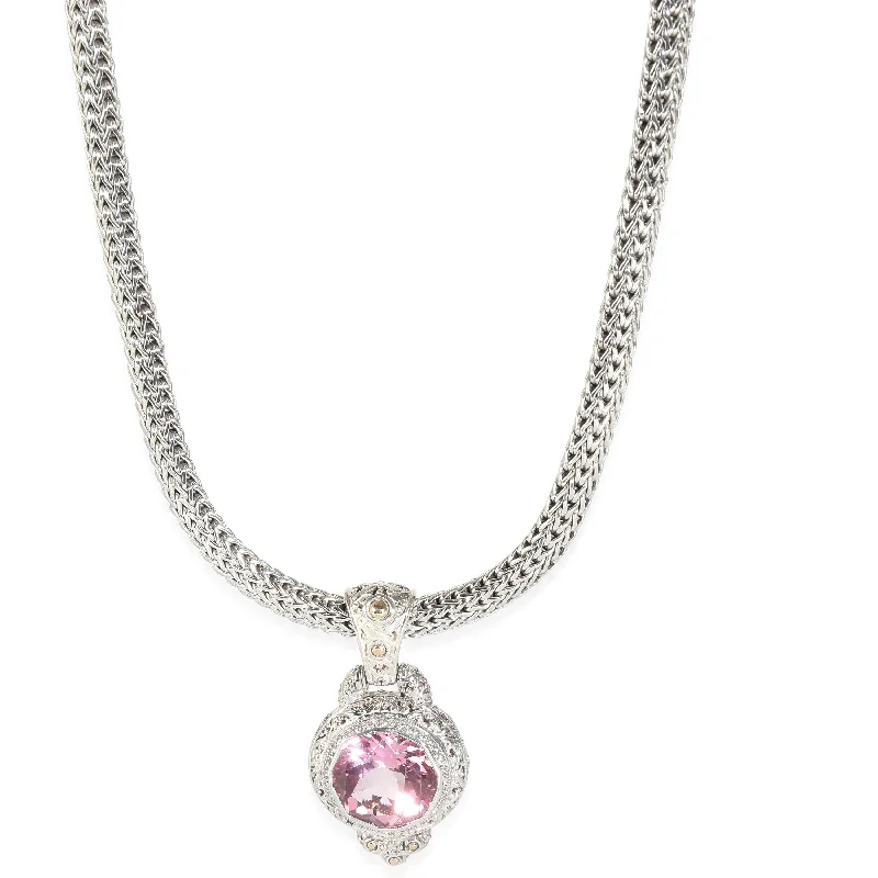 Delicate Crystal Jewelry For Sophisticated Charm John Hardy Batu Sari Pendant & Classic Chain in 18K YG/Sterling Silver 0.35 CTW