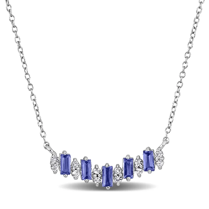 Shop Modern Jewelry Collections With Exclusive Discounts Mimi & Max 1 1/10 ct TGW Baguette Shaped Tanzanite White Topaz Necklace Sterling Silver-18 in