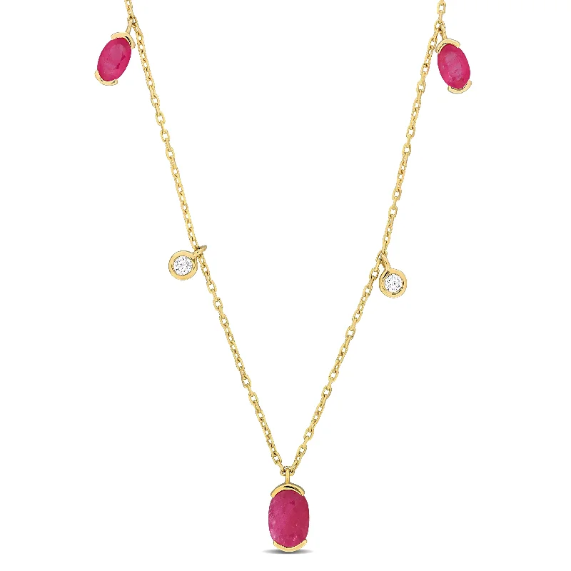 Mimi & Max 1 1/10ct TGW Oval Ruby & 1/10ct TDW Diamond Station Necklace in 10k Yellow Gold - 17 in