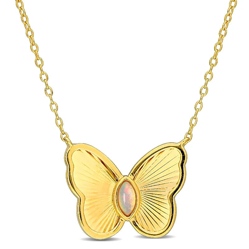High-Quality Gemstone Jewelry For Special Occasions Mimi & Max 1/10ct TGW Ethiopian Blue Opal Butterfly Necklace in Yellow Silver-17in High-Quality Gemstone Jewelry For Special Occasions Mimi & Max 1/10ct TGW Ethiopian Blue Opal Butterfly Necklace in Yellow Silver-17in