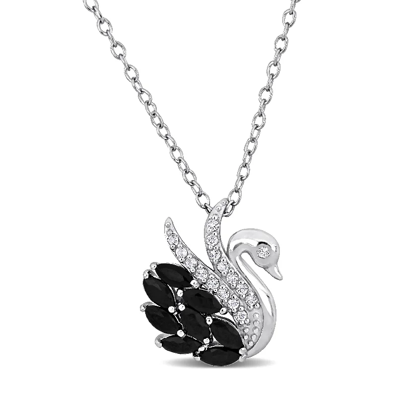 Personalized Engraved Jewelry For Meaningful Gifts Mimi & Max 1 2/5ct TGW Black Spinel White Topaz Swan Necklace Sterling Silver-18 + 2 ext. Personalized Engraved Jewelry For Meaningful Gifts Mimi & Max 1 2/5ct TGW Black Spinel White Topaz Swan Necklace Sterling Silver-18 + 2 ext.