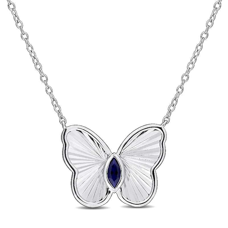 Bohemian-Inspired Jewelry For Free-Spirited Fashion Mimi & Max 1/6ct Marquise-Cut Created Blue Sapphire Butterfly Necklace Sterling Silver Bohemian-Inspired Jewelry For Free-Spirited Fashion Mimi & Max 1/6ct Marquise-Cut Created Blue Sapphire Butterfly Necklace Sterling Silver
