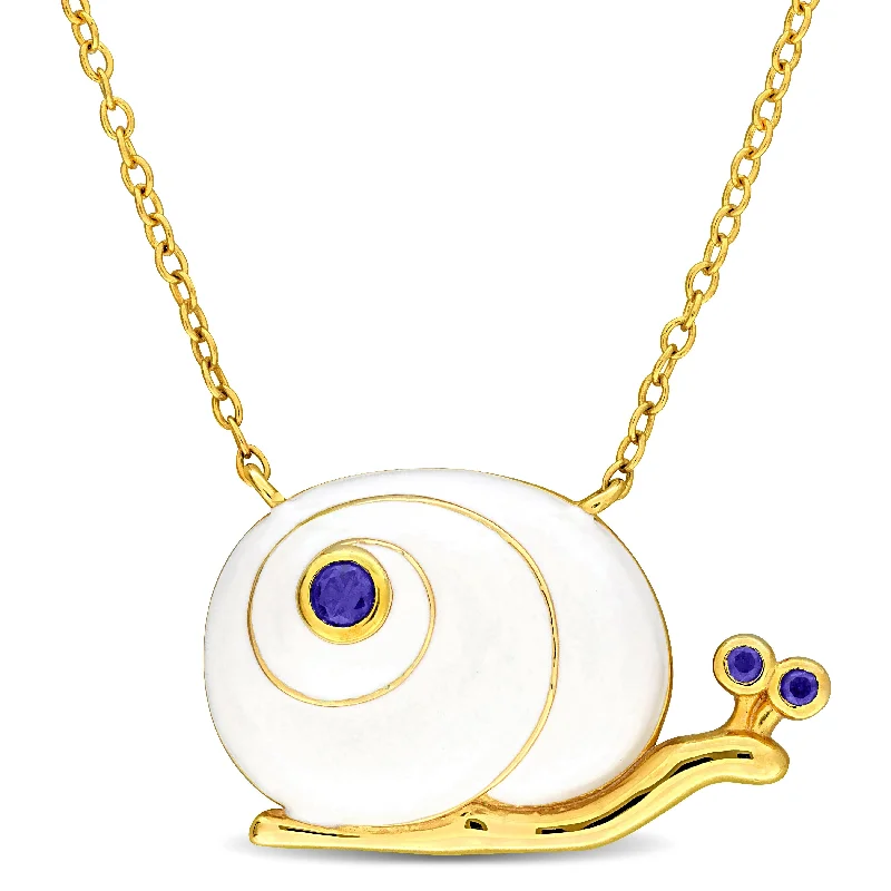 Delicate Crystal Jewelry For Sophisticated Charm Mimi & Max 1/8ct TGW Created Blue Sapphire Snail Necklace Yellow Silver-18 in Delicate Crystal Jewelry For Sophisticated Charm Mimi & Max 1/8ct TGW Created Blue Sapphire Snail Necklace Yellow Silver-18 in