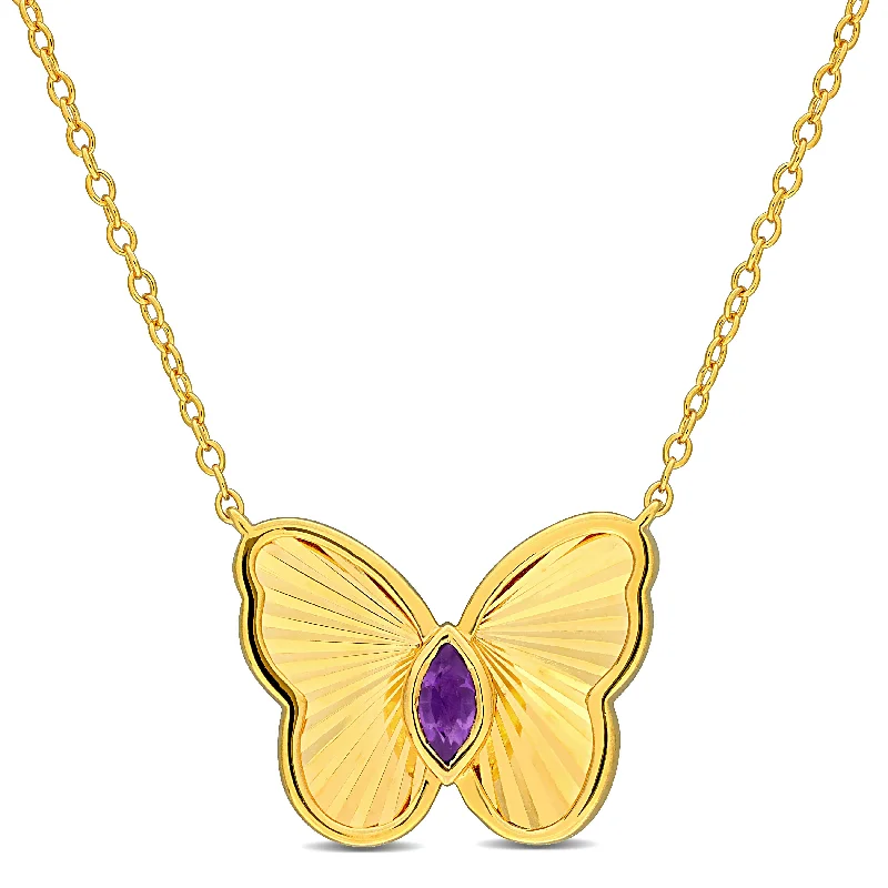 Affordable Gold-Plated Jewelry For Modern Fashion Mimi & Max 1/8ct TGW Marquise-Cut Amethyst Butterfly Necklace with Chain Yellow Silver-17 in Affordable Gold-Plated Jewelry For Modern Fashion Mimi & Max 1/8ct TGW Marquise-Cut Amethyst Butterfly Necklace with Chain Yellow Silver-17 in