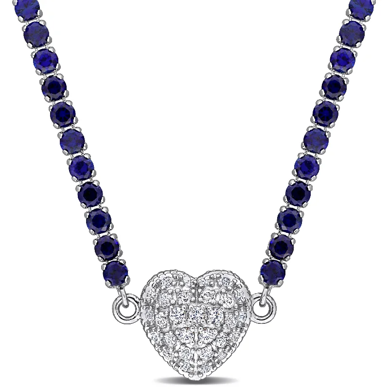 Versatile Layering Jewelry For Effortless Chic Mimi & Max 17 1/2ct TGW Created Blue Created White Sapphire Heart Necklace Sterling Silver-17 in Versatile Layering Jewelry For Effortless Chic Mimi & Max 17 1/2ct TGW Created Blue Created White Sapphire Heart Necklace Sterling Silver-17 in