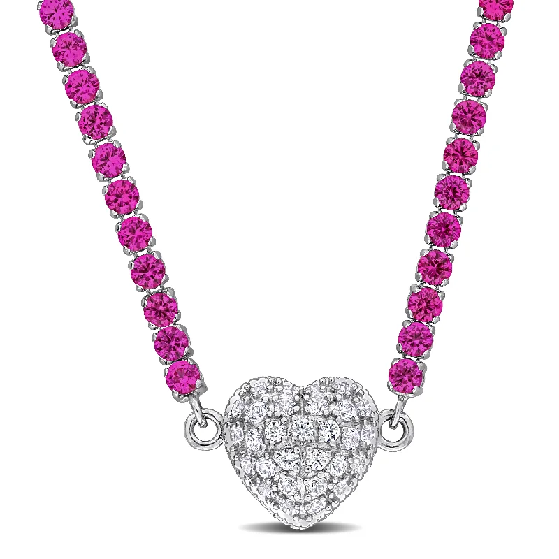 Modern Statement Jewelry For Bold Styling Mimi & Max 17 1/2ct TGW Created Pink Created White Sapphire Heart Necklace Sterling Silver-17 in Modern Statement Jewelry For Bold Styling Mimi & Max 17 1/2ct TGW Created Pink Created White Sapphire Heart Necklace Sterling Silver-17 in