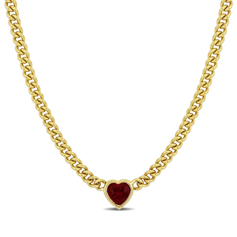 Mimi & Max 2 7/8 CT TGW Heart Shaped Created Ruby Curb Link Necklace in Yellow Silver - 18 in