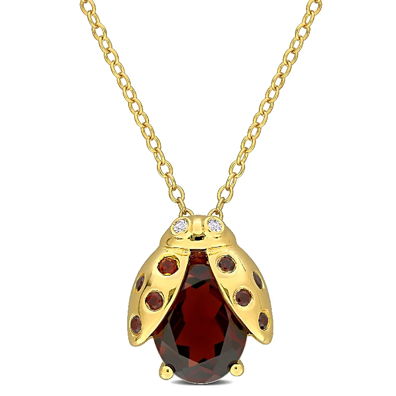Unlock Unbeatable Jewelry Deals Before They’Re Gone Mimi & Max 3 1/10ct TGW Garnet White Topaz Ladybug Necklace Yellow Silver