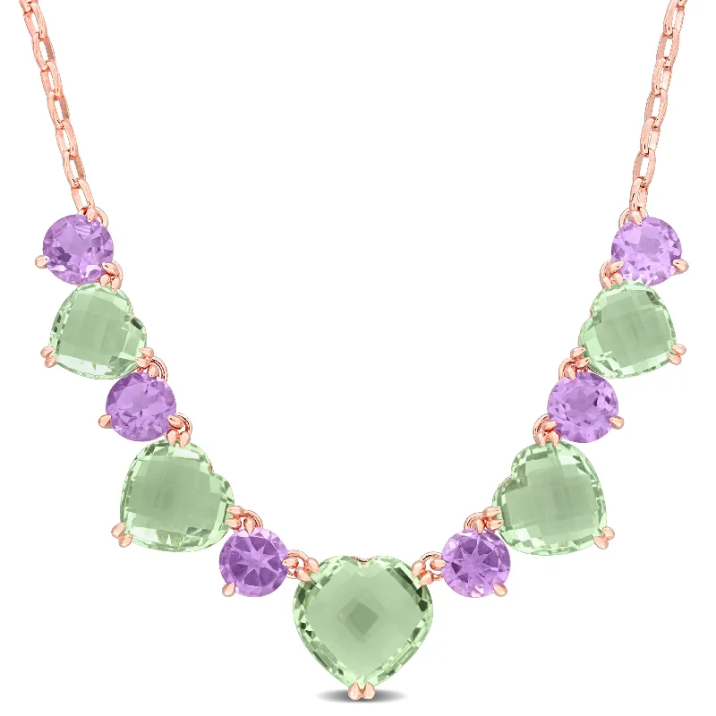 Mimi & Max 36 5/8ct TGW Green Quartz & Amethyst Alternate Necklace in Rose Plated Sterling Silver - 17 in