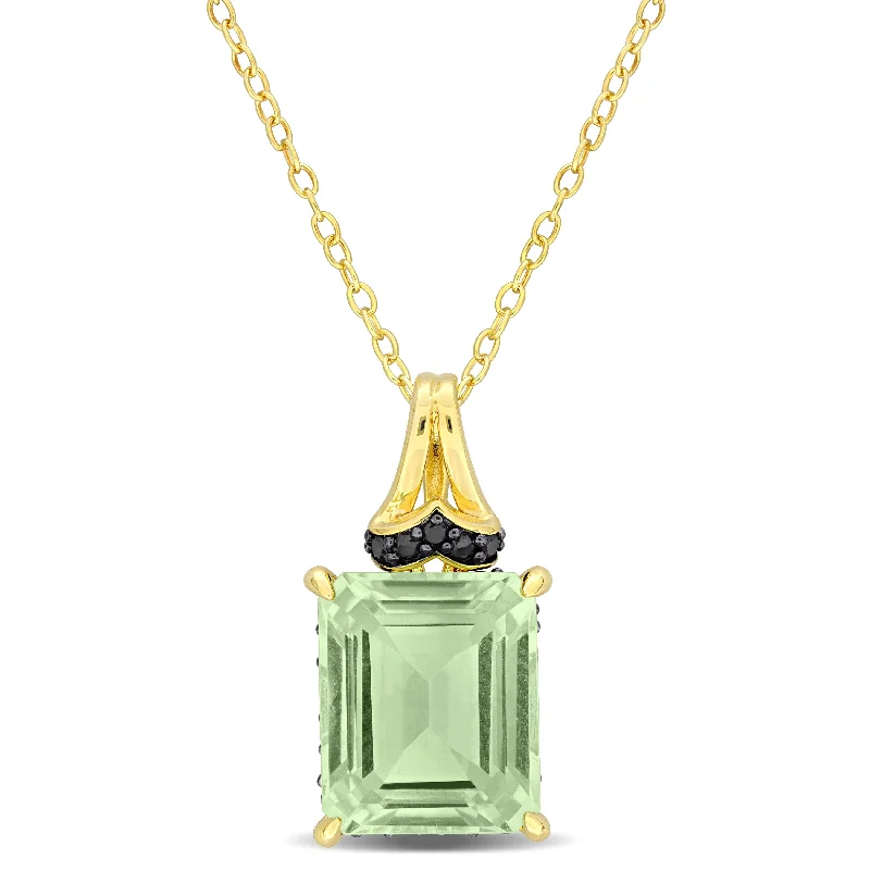 Mimi & Max 5 5/8ct TGW Octagon-Cut Green Quartz and Black Sapphire Pendant with Chain in Yellow Silver