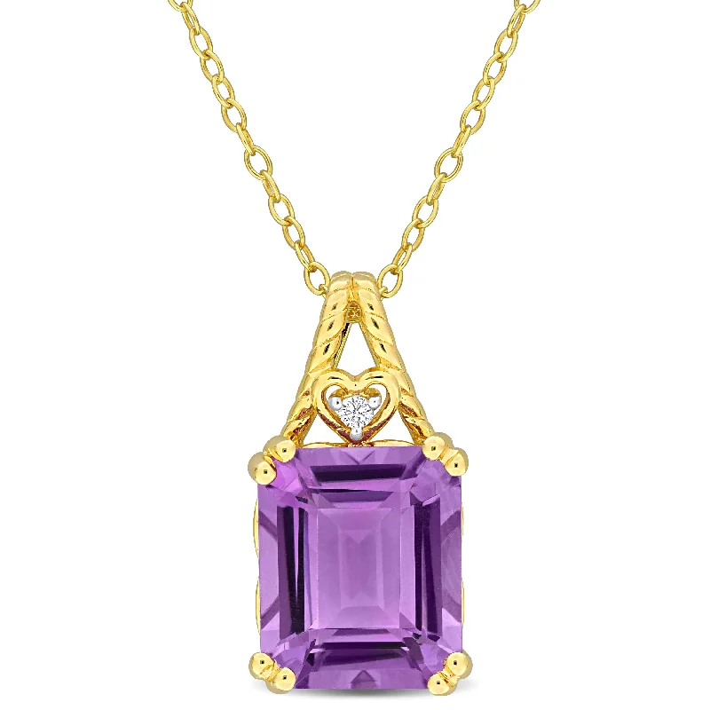 Mimi & Max 5ct TGW Octagon-Cut Amethyst and White Topaz Pendant with Chain in Yellow Silver