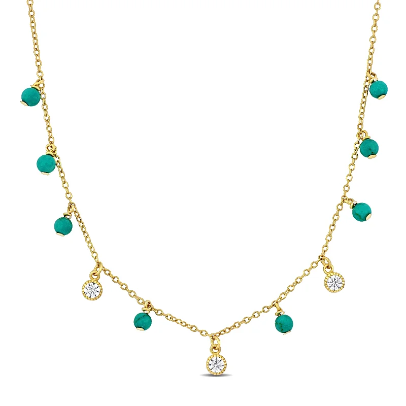 Trendy Minimalist Jewelry For Everyday Wear Mimi & Max Cretaed White Sapphire Turquoise Beads Station Necklace Yellow Silver-16 + 2 ext. Trendy Minimalist Jewelry For Everyday Wear Mimi & Max Cretaed White Sapphire Turquoise Beads Station Necklace Yellow Silver-16 + 2 ext.
