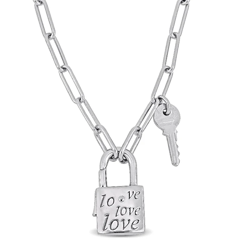 Mimi & Max Lock & Key Paper Clip Link Necklace in Sterling Silver - 18 in