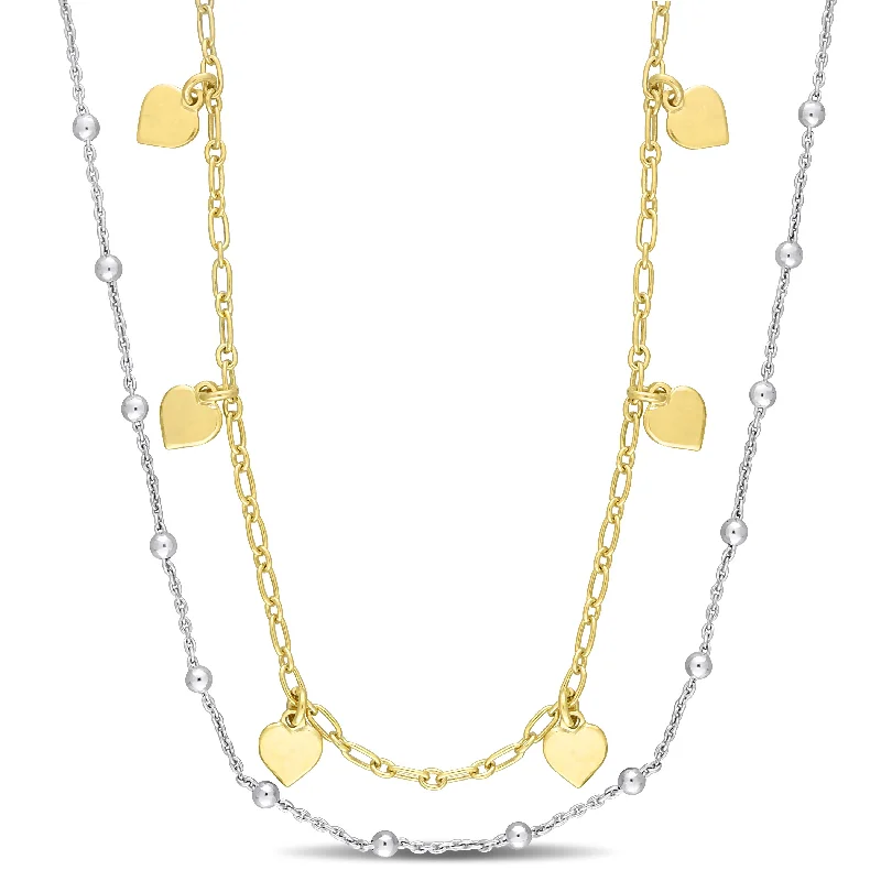 Mimi & Max Two-Tone Heart and Ball Bead Chain Necklace in Yellow Plated Sterling Silver - 19.5 in