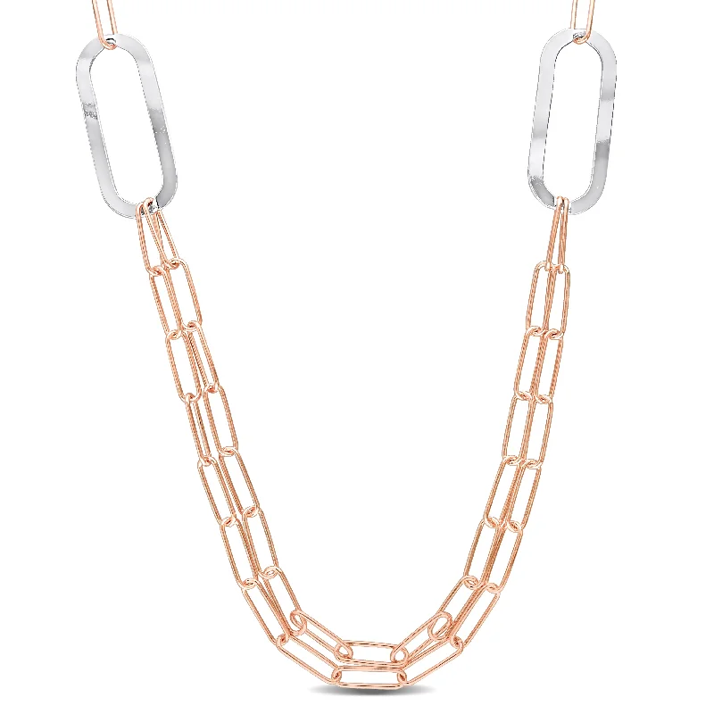 Mimi & Max Two-Tone Paperclip Chain Necklace in Rose Plated Sterling Silver - 37 in