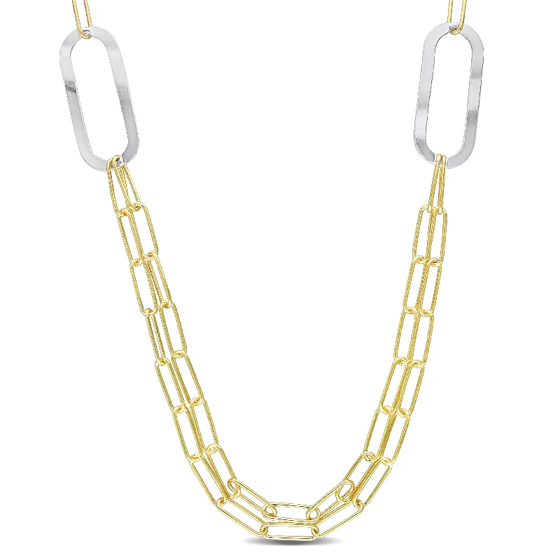 Mimi & Max Two-Tone Paperclip Chain Necklace in Sterling Silver - 37 in