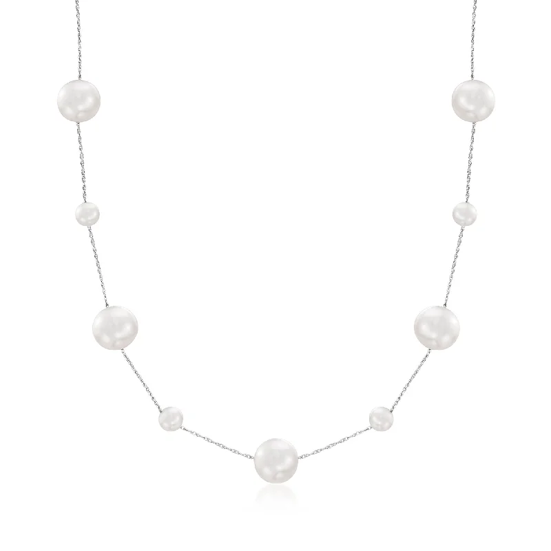 Exclusive Online Jewelry Sale – Don't Wait Ross-Simons 5-10mm Cultured Pearl Station Necklace in 14kt White Gold Exclusive Online Jewelry Sale – Don't Wait Ross-Simons 5-10mm Cultured Pearl Station Necklace in 14kt White Gold