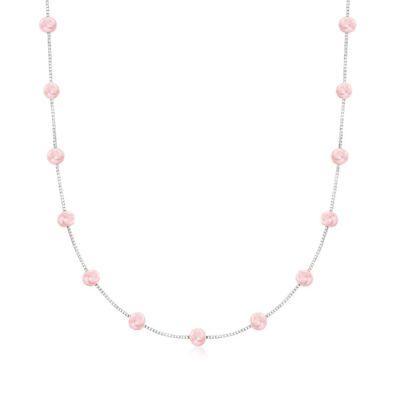 Ross-Simons 6-6.5mm Pink Cultured Pearl Station Necklace in Sterling Silver