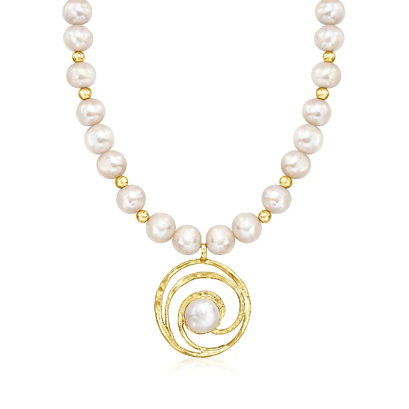Your Dream Jewelry At Dream Prices Ross-Simons 9-12mm Cultured Pearl and Hematite Bead Spiral Necklace in 18kt Gold Over Sterling Your Dream Jewelry At Dream Prices Ross-Simons 9-12mm Cultured Pearl and Hematite Bead Spiral Necklace in 18kt Gold Over Sterling