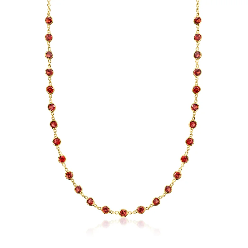 Get Your Favorite Jewelry At The Best Price Ross-Simons Bezel-Set Garnet Necklace in 18kt Gold Over Sterling Get Your Favorite Jewelry At The Best Price Ross-Simons Bezel-Set Garnet Necklace in 18kt Gold Over Sterling