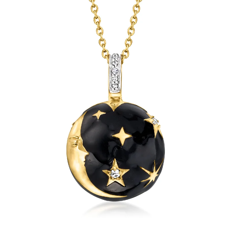 Dainty Floral Jewelry For Feminine Elegance Ross-Simons Black Enamel and . White Topaz Moon and Stars Pendant Necklace in 18kt Gold Over Sterling Dainty Floral Jewelry For Feminine Elegance Ross-Simons Black Enamel and . White Topaz Moon and Stars Pendant Necklace in 18kt Gold Over Sterling