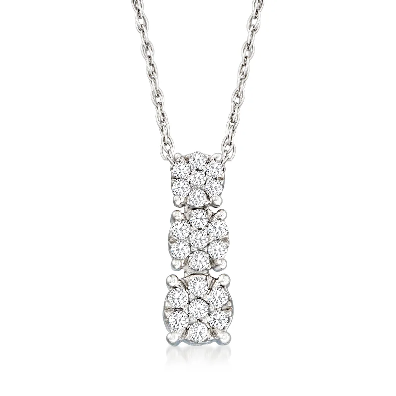 Ross-Simons Graduated Diamond Cluster Pendant Necklace in Sterling Silver