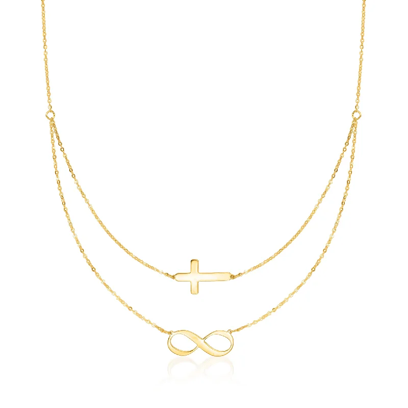 Ross-Simons Italian 14kt Yellow Gold Infinity and Cross Symbol Layered Necklace