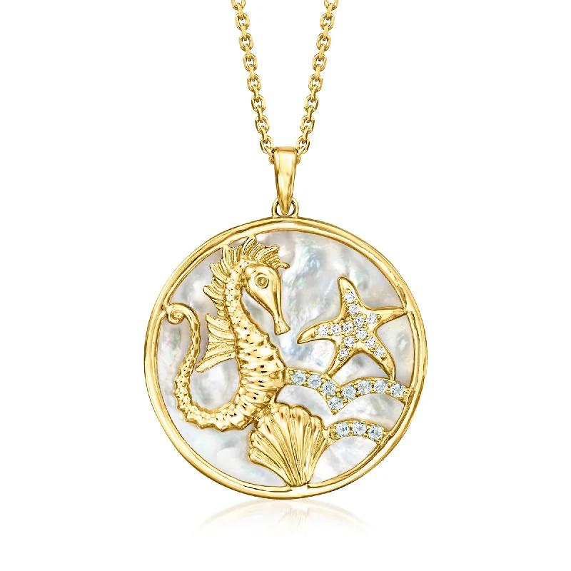 Timeless Jewelry At Special Discount Rates Ross-Simons Mother-Of-Pearl Seahorse Medallion Pendant Necklace With . Sky Blue Topaz and Diamond Accents in 18kt Gold Over Sterling Timeless Jewelry At Special Discount Rates Ross-Simons Mother-Of-Pearl Seahorse Medallion Pendant Necklace With . Sky Blue Topaz and Diamond Accents in 18kt Gold Over Sterling