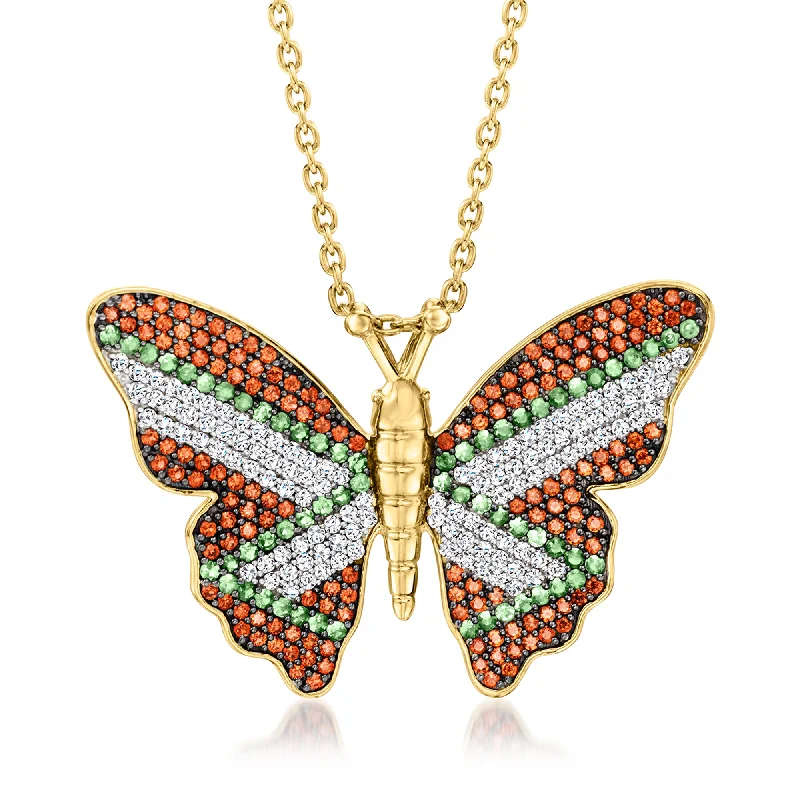 Ross-Simons Multi-Gemstone Butterfly Pendant Necklace in 18kt Gold Over Sterling