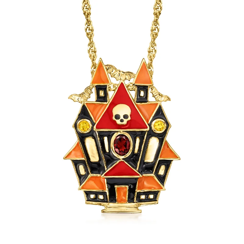 High-End Sparkle, Low-End Prices – Jewelry Sale Live Ross-Simons Multicolored Enamel Haunted House Pin/Pendant Necklace With . Garnet and Citrine Accents in 18kt Gold Over Sterling High-End Sparkle, Low-End Prices – Jewelry Sale Live Ross-Simons Multicolored Enamel Haunted House Pin/Pendant Necklace With . Garnet and Citrine Accents in 18kt Gold Over Sterling