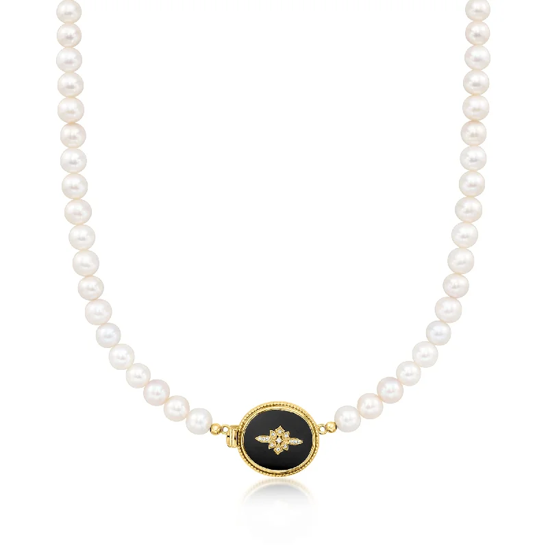 Elegant Jewelry, Exclusive Prices – Shop Now Ross-Simons Onyx and 6.5-7mm Cultured Pearl Necklace With Diamond Accents in 18kt Gold Over Sterling Elegant Jewelry, Exclusive Prices – Shop Now Ross-Simons Onyx and 6.5-7mm Cultured Pearl Necklace With Diamond Accents in 18kt Gold Over Sterling