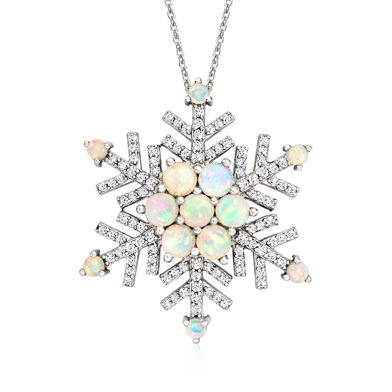 Ross-Simons Opal and White Zircon Snowflake Pin/Pendant Necklace in Sterling Silver