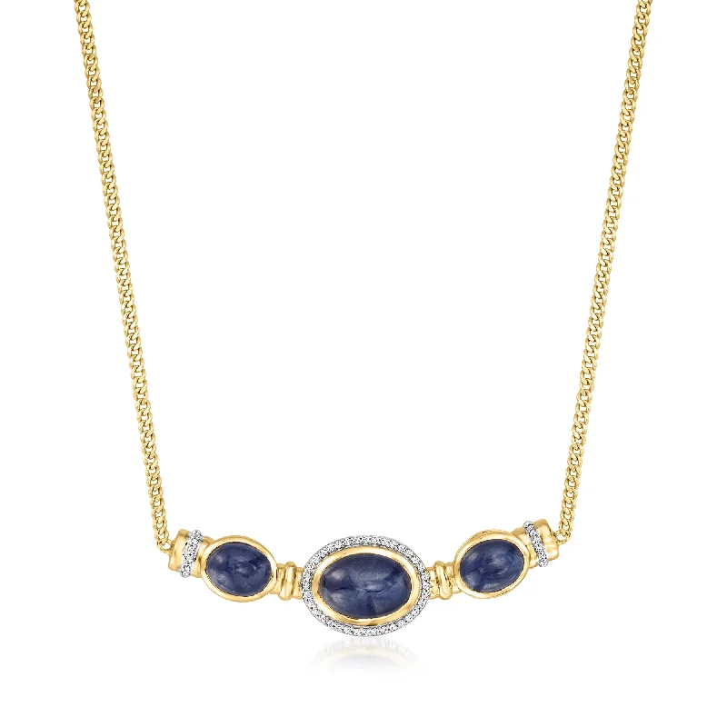 Ross-Simons Sapphire and . White Zircon Necklace in 18kt Gold Over Sterling