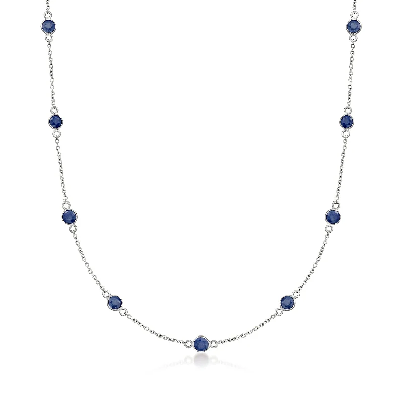 Ross-Simons Sapphire Station Necklace in Sterling Silver