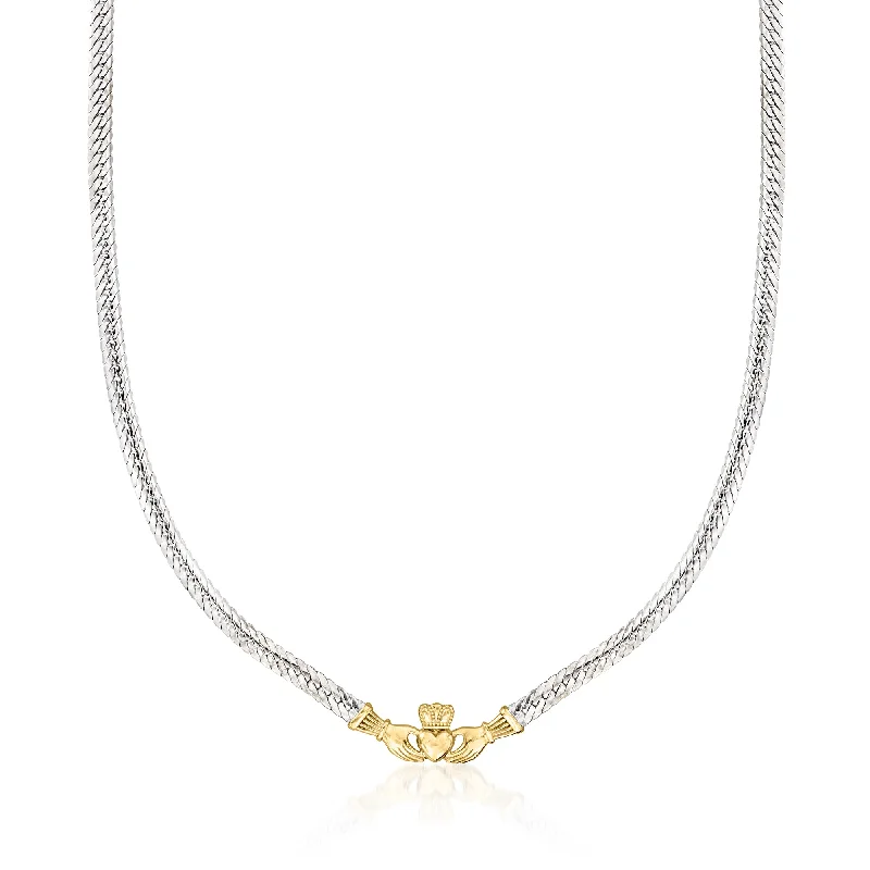 Shop High-Quality Jewelry At Jaw-Dropping Discounts Ross-Simons Sterling Silver and 18kt Gold Over Sterling Claddagh Cuban-Link Necklace Shop High-Quality Jewelry At Jaw-Dropping Discounts Ross-Simons Sterling Silver and 18kt Gold Over Sterling Claddagh Cuban-Link Necklace