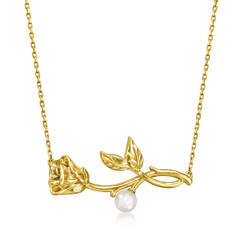 Grab Stylish Jewelry Before The Sale Ends RS Pure by Ross-Simons 3.5-4mm Cultured Pearl Rose Flower Necklace in 14kt Yellow Gold Grab Stylish Jewelry Before The Sale Ends RS Pure by Ross-Simons 3.5-4mm Cultured Pearl Rose Flower Necklace in 14kt Yellow Gold