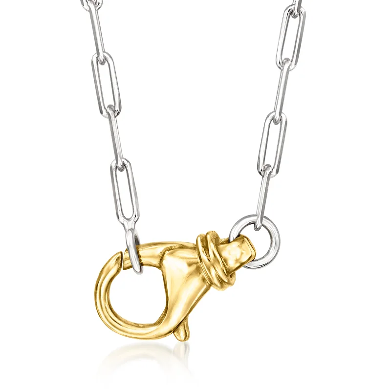 Stunning Jewelry At Even More Stunning Prices RS Pure by Ross-Simons Sterling Silver and 14kt Yellow Gold Paper Clip Link Lobster Clasp Necklace Stunning Jewelry At Even More Stunning Prices RS Pure by Ross-Simons Sterling Silver and 14kt Yellow Gold Paper Clip Link Lobster Clasp Necklace