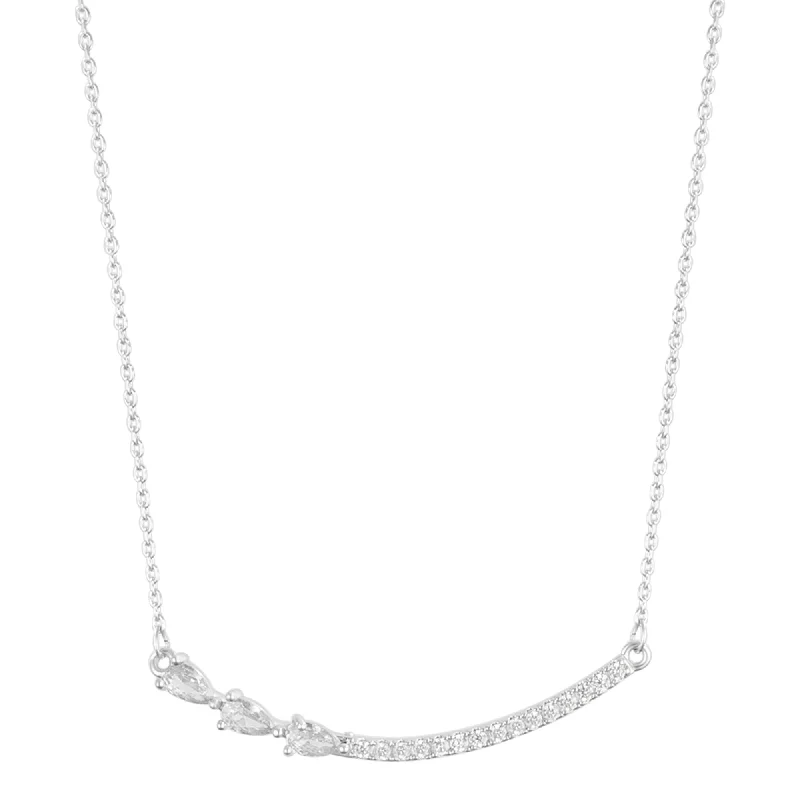 Premium Jewelry Now Available At Special Discounts Silver Plated Curved Bar Pear Necklace Premium Jewelry Now Available At Special Discounts Silver Plated Curved Bar Pear Necklace
