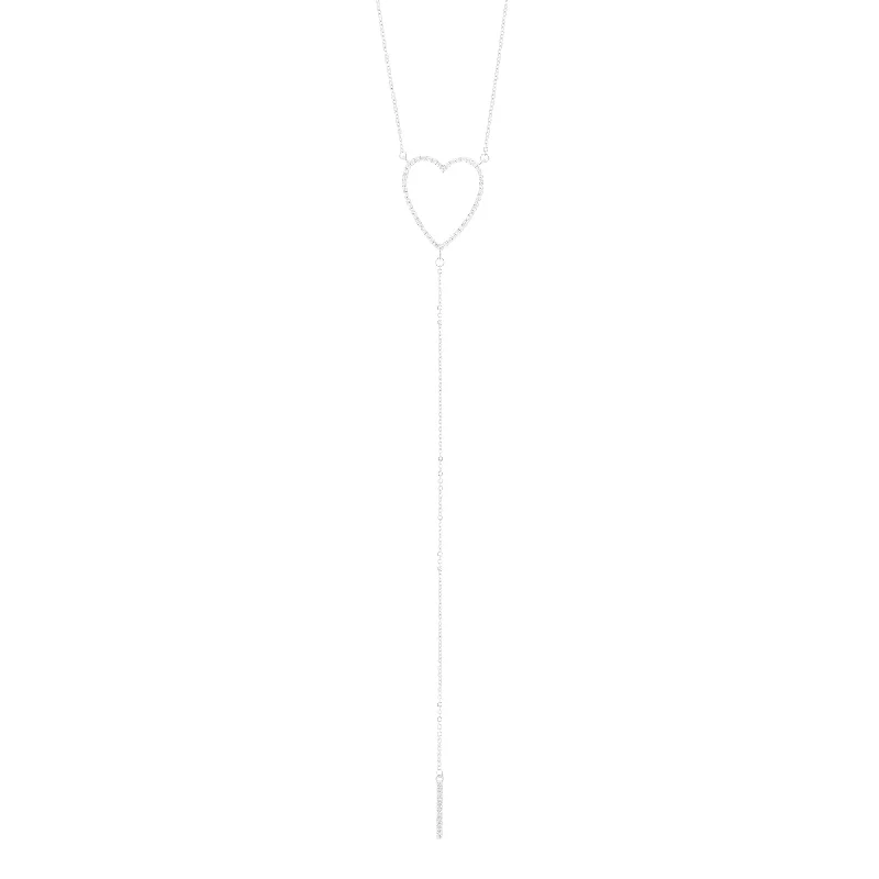 Discounted Jewelry For A Glamorous Look Sterling Silver Plated Adjustable CZ Heart Y-Necklace Discounted Jewelry For A Glamorous Look Sterling Silver Plated Adjustable CZ Heart Y-Necklace