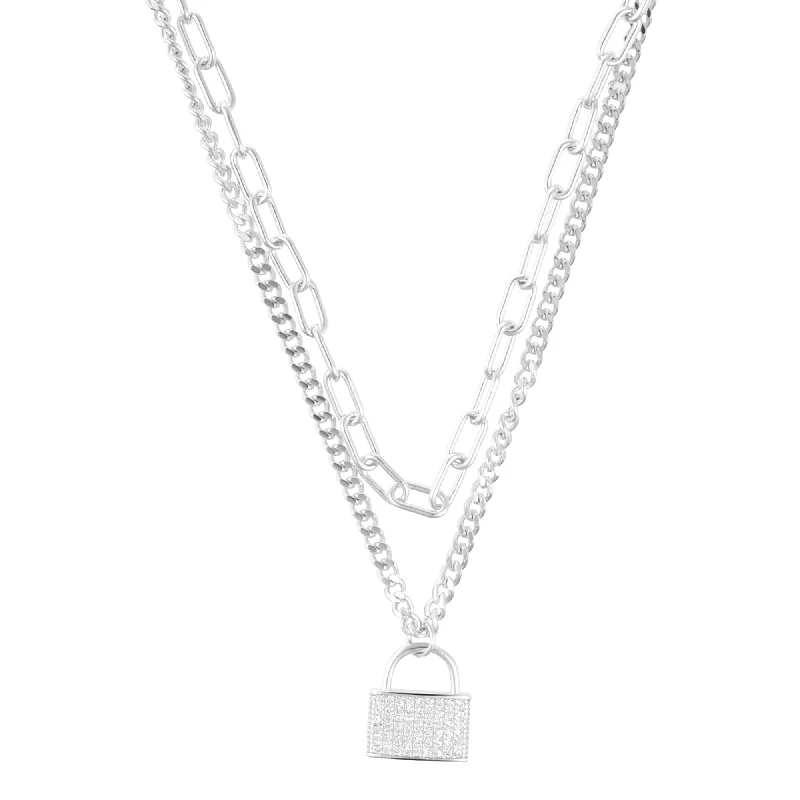 Trending Jewelry Styles Now At Limited-Time Discounts Sterling Silver Plated Adjustable Layered Chain Crystal Lock Necklace Trending Jewelry Styles Now At Limited-Time Discounts Sterling Silver Plated Adjustable Layered Chain Crystal Lock Necklace