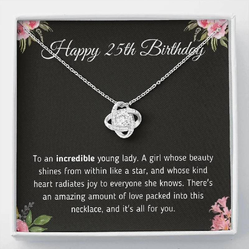 Luxury Jewelry At Unbeatable Discounts 25th Birthday Necklace The Love Knot Necklace Jewelry Gift - For Woman Turning 25 – Necklace With Meaningful Message Luxury Jewelry At Unbeatable Discounts 25th Birthday Necklace The Love Knot Necklace Jewelry Gift - For Woman Turning 25 – Necklace With Meaningful Message
