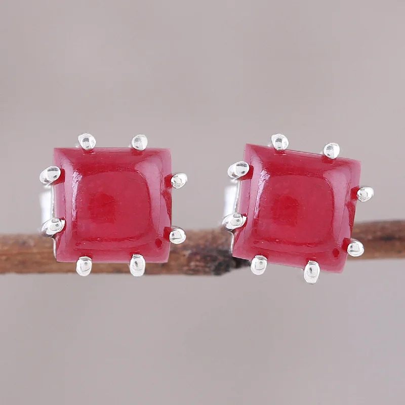 Huge Savings On Timeless Jewelry Collections Brilliant Red Red Jasper and Sterling Silver Button Earrings from India