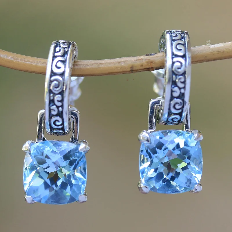 Timeless Elegance Now At Special Discounts Buddha Hoops Blue Topaz & Silver Dangle Earrings Timeless Elegance Now At Special Discounts Buddha Hoops Blue Topaz & Silver Dangle Earrings