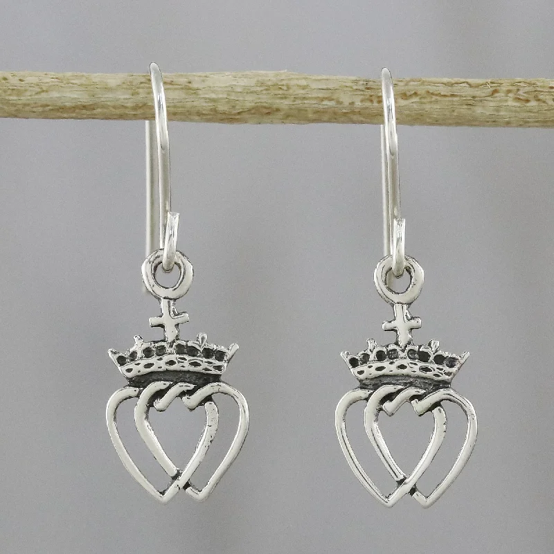 Handcrafted Jewelry Sale – Unique Designs At Low Prices Crowned Hearts Silver Dangle Earrings