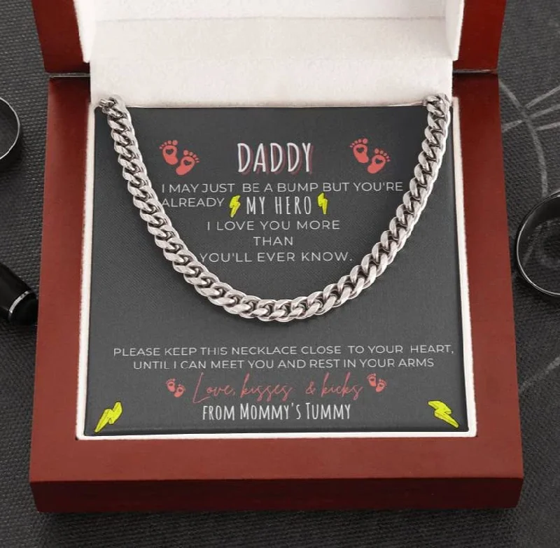 Daddy To Be You Are My Hero From Baby Bump Cuban Link Chain Daddy To Be Necklace Gift First Time Dad Gift New Dad