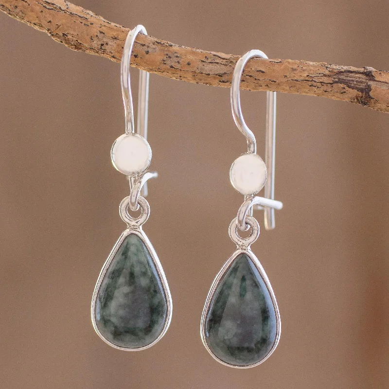 Grab Stylish Jewelry Before The Sale Ends Dark Green Tears Jade & Silver Earrings