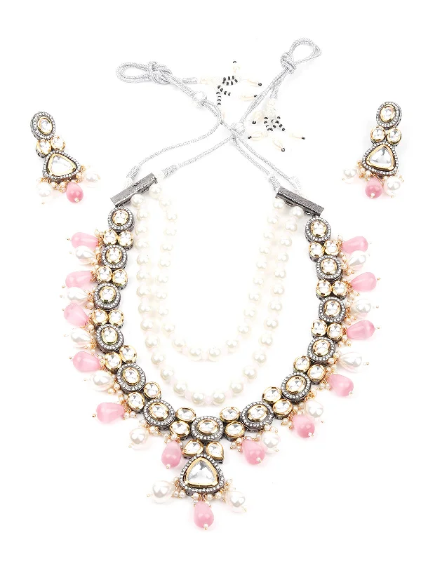 Odette Women Designer White And Pink Necklace Set