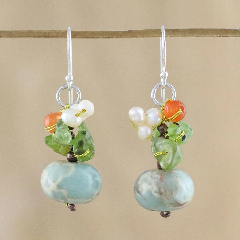 Discounted Luxury Jewelry – Shine Without The Splurge Exotic Cluster in Blue Multi-Gem Dangle Earrings