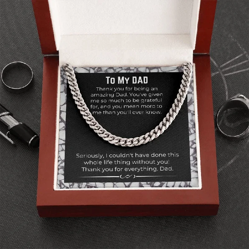 Handmade Necklace Message Card Jewelry Message Necklace Dad Cuban Link Chain necklace on message card. Perfect for